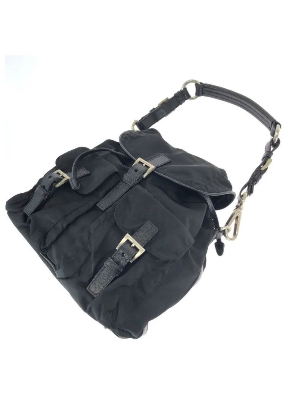 Prada Tessuto Black Silver Nylon Leather Shoulder Bag Pochette